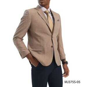 Light Brown Windowpane Notch Lapel Slim Fit Tazzio Men's Jacket